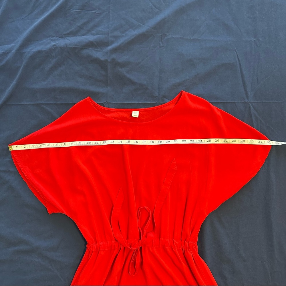 Red Dolman Short Sleeve dress or beach cover up with drawstring waist - Picture 5 of 12